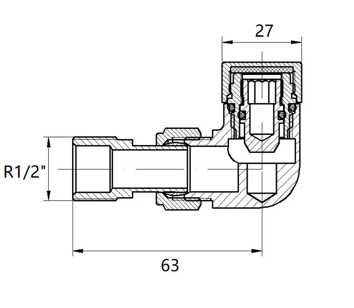 Maattekening Luxe therm.rad.aansluitset haaks verkeerd rechts mat-zwart