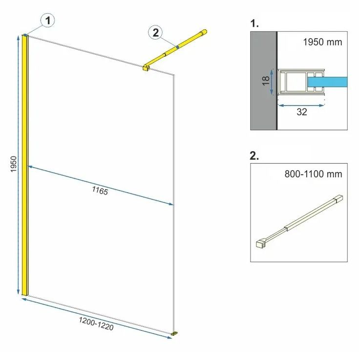 Rea Aero Gold douchewand N 120 Walk In met plank en Evo hanger - View 6