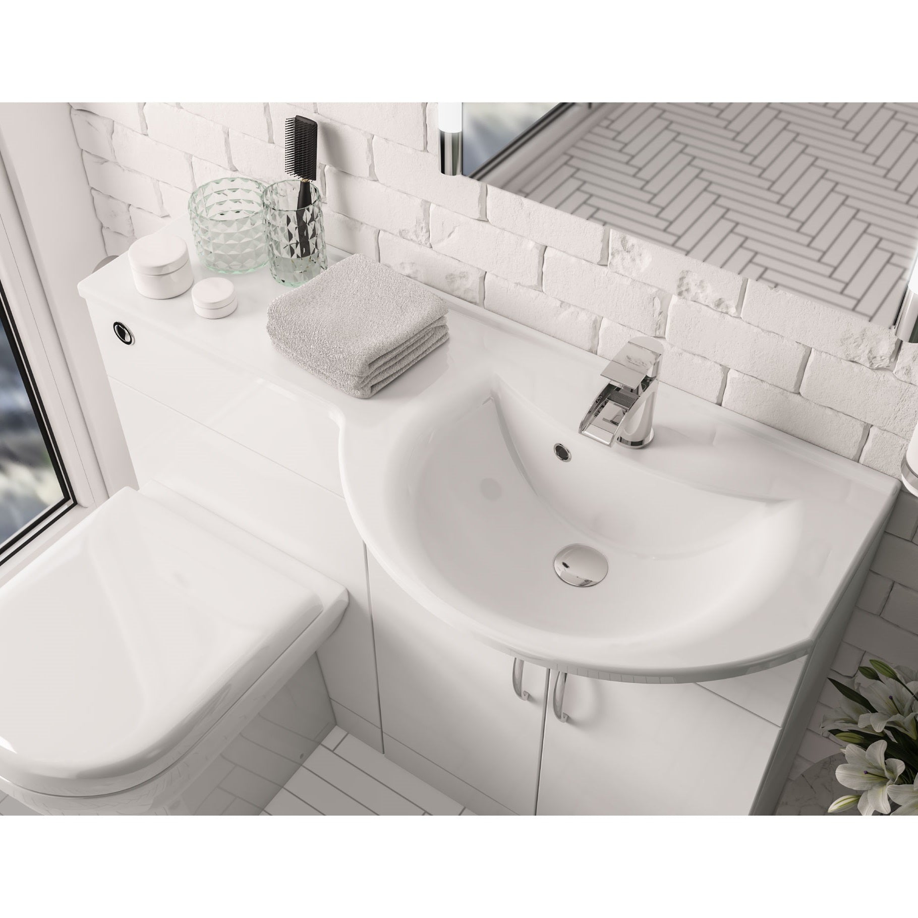 Eastbrook Lyegrove Wastafelblad 110x46 Cm Rechts Cast Marble Wit
