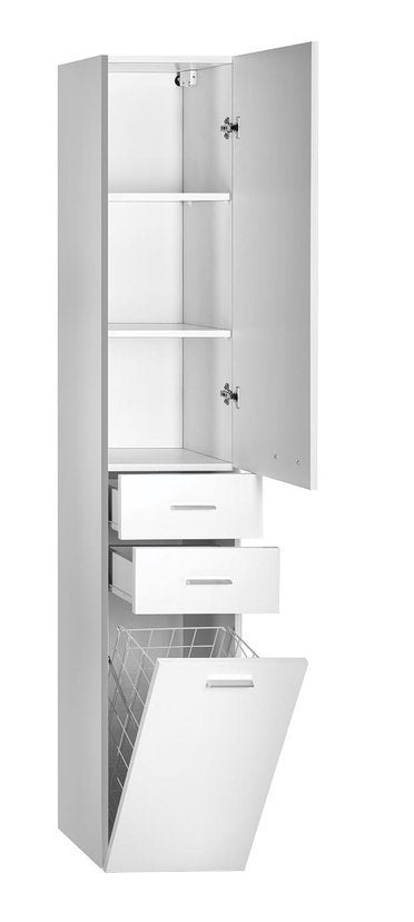 Hoge kolomkast 184x35x29 Zoja/Keramia Fresh Wit of Eiken met wasmand