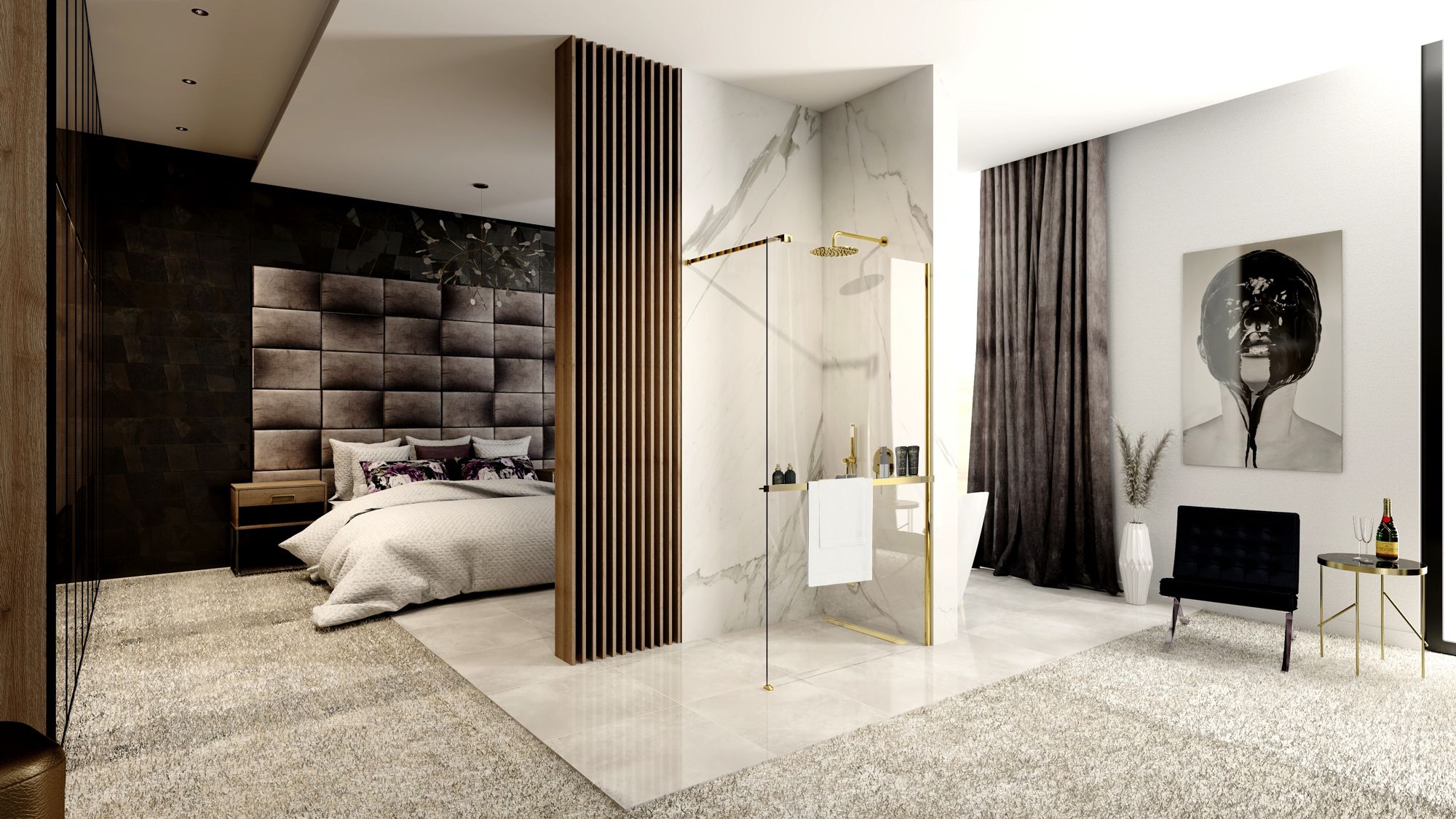 Detail van glas en glans goud van Rea Handdoekenrek Evo douchecabine