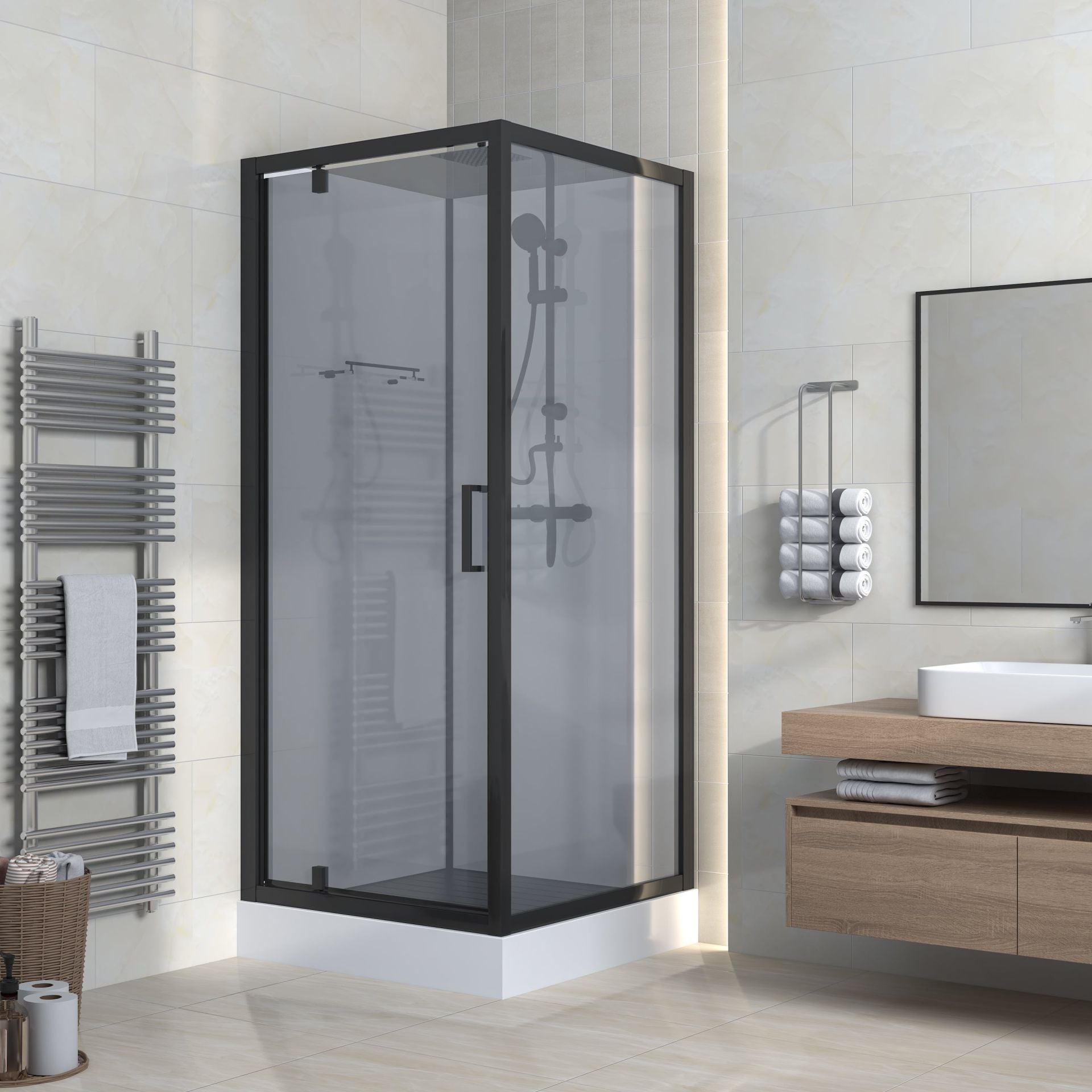 Marani Complete Vierkante Douchecabine 90x90 cm Mat Zwart & Rookglas