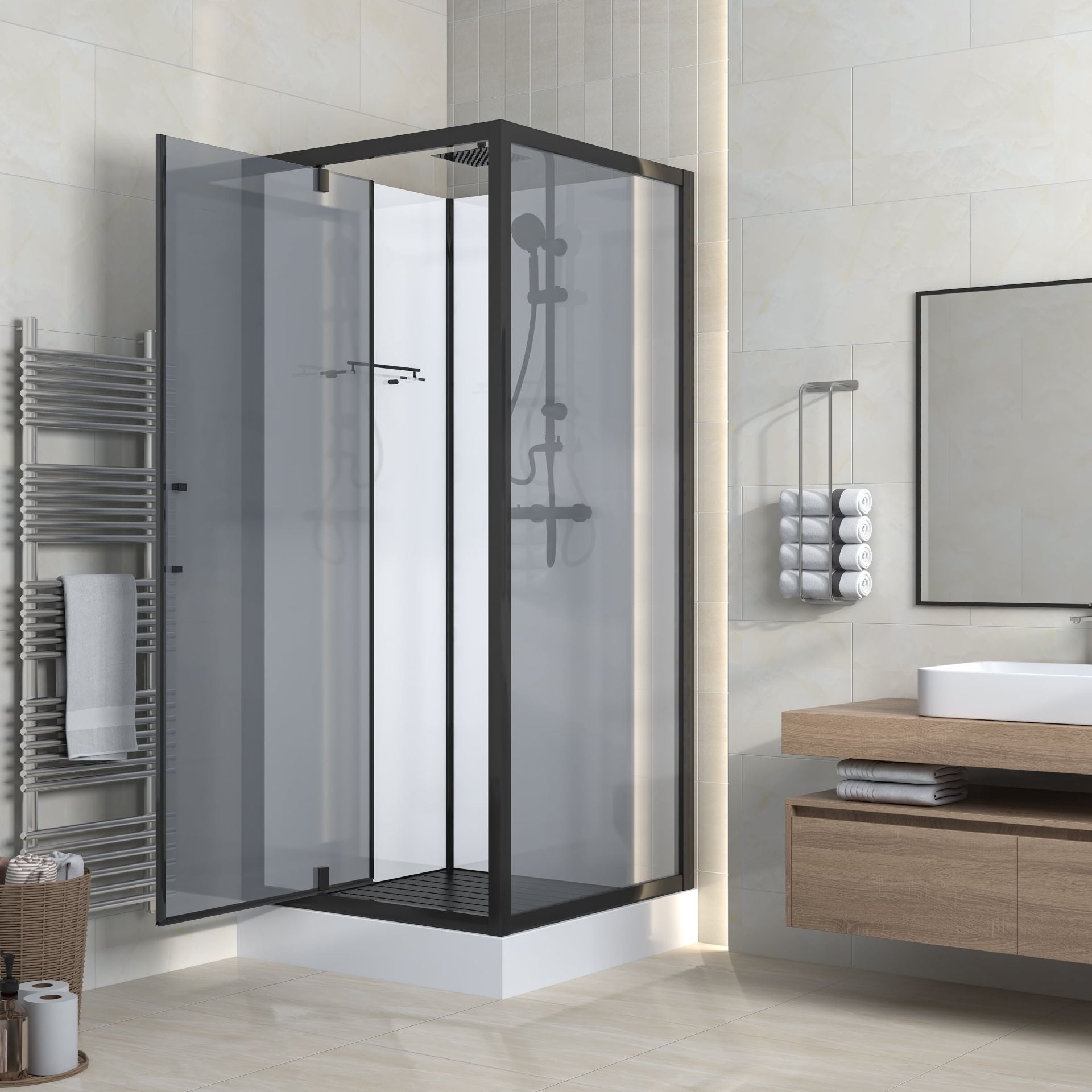 Marani Complete Vierkante Douchecabine 90x90 cm Mat Zwart & Rookglas