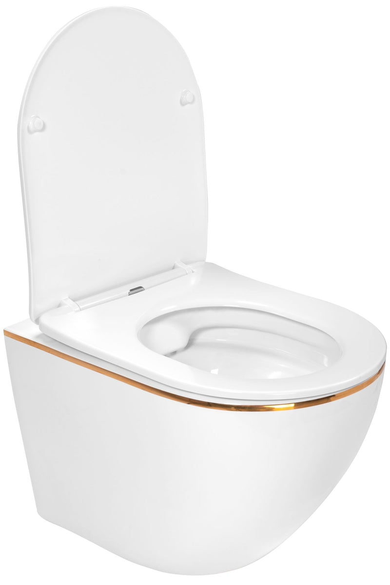 Hangende toilet Rea Carlo Mini Flat Gold Edge - View 3