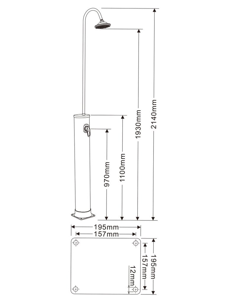 Sanotechnik Solar Buitendouche Gebogen Zwart 20L - Compact Design met Voetdouche