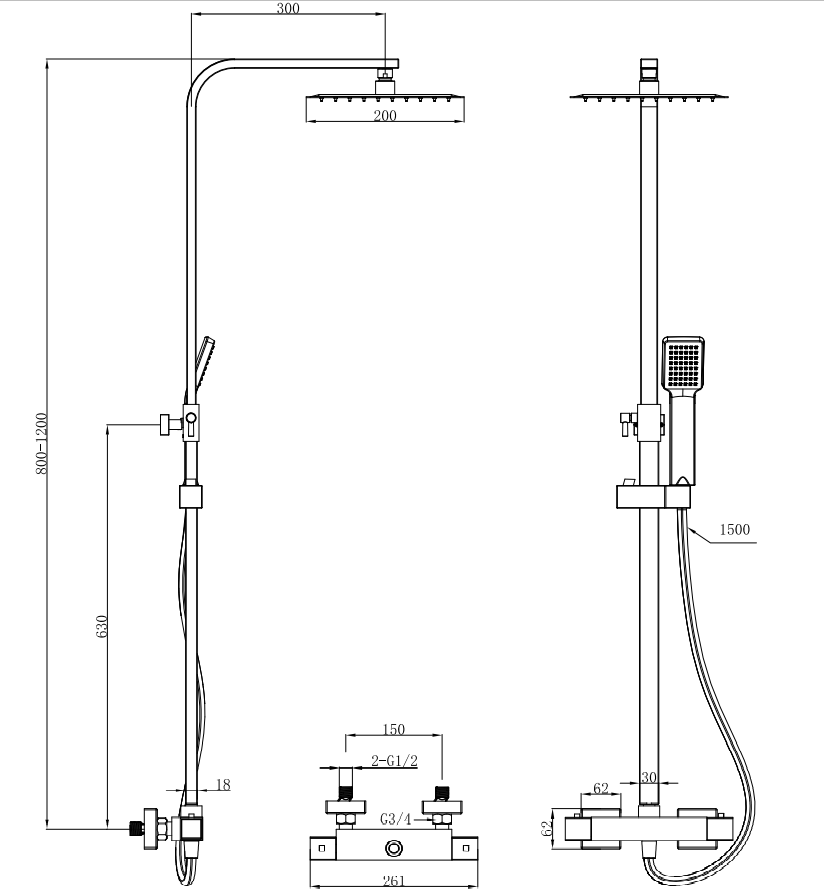 Eastbrook Moderne Vierkante Thermostatische Doucheset met Regendouche en Handdouche Geborsteld Messing (goud)