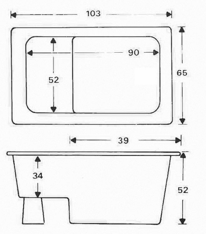 Maattekening Marinella zitbad 103x65x52 wit