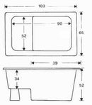 Marinella zitbad 103x65x52 wit - maattekening