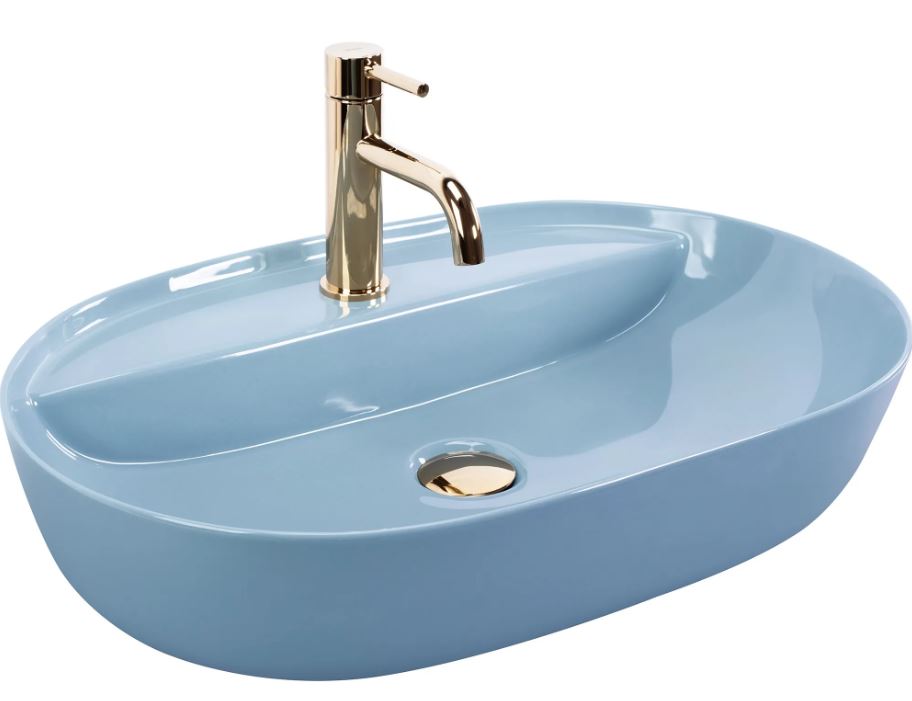 Opzetwastafel Rea Aura Ovaal Keramiek 60x43 Cm Blauw