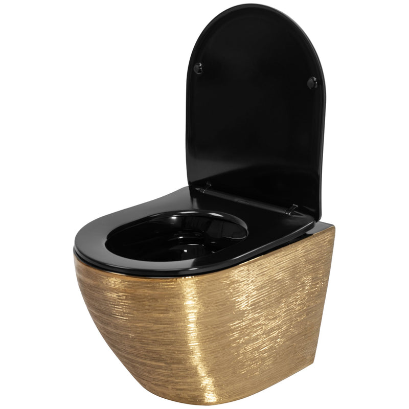 Hangende toilet Rea Carlo Mini Flat Black Gold Brush - View 5