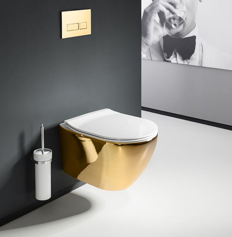 Hangende toilet Rea Carlo Mini Flat Gold White - View 6