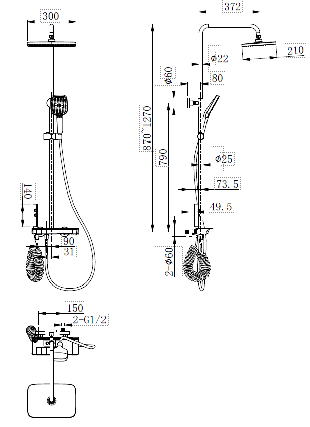 Eastbrook Thermostatische Doucheset met Planchet, Handdouche en Badvuller Geborsteld Messing (goud)
