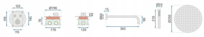 Inbouw regendoucheset Rea Lungo Gold met thermostaat + BOX - View 7