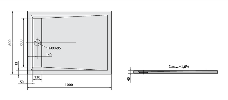 Mineraalmarmer douchebak 100x80cm Varesa Wit