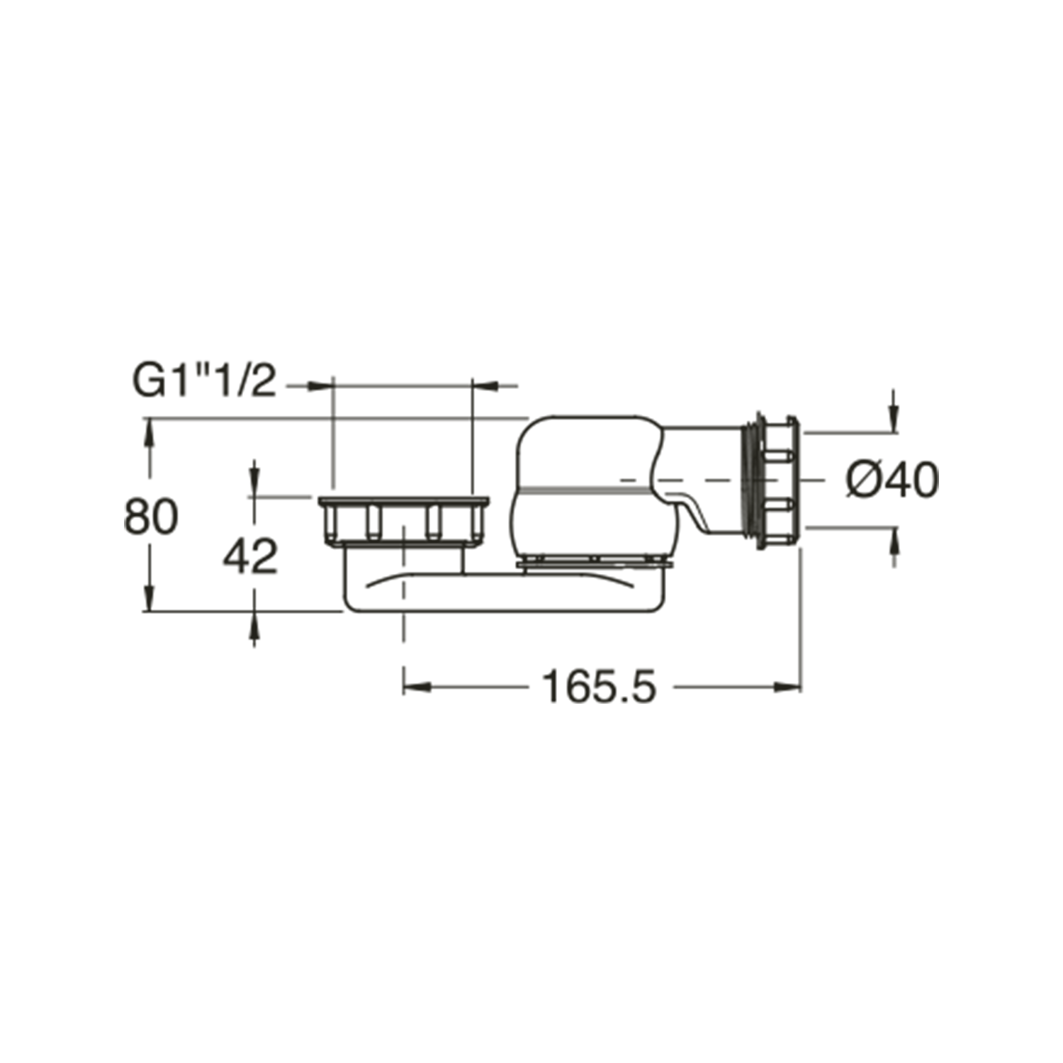 Bad sifon 6/4", hoogte 42mm, wit