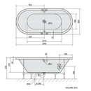Viva O Whirlpoolbad 185x80 Attraction Hydro - Maattekening