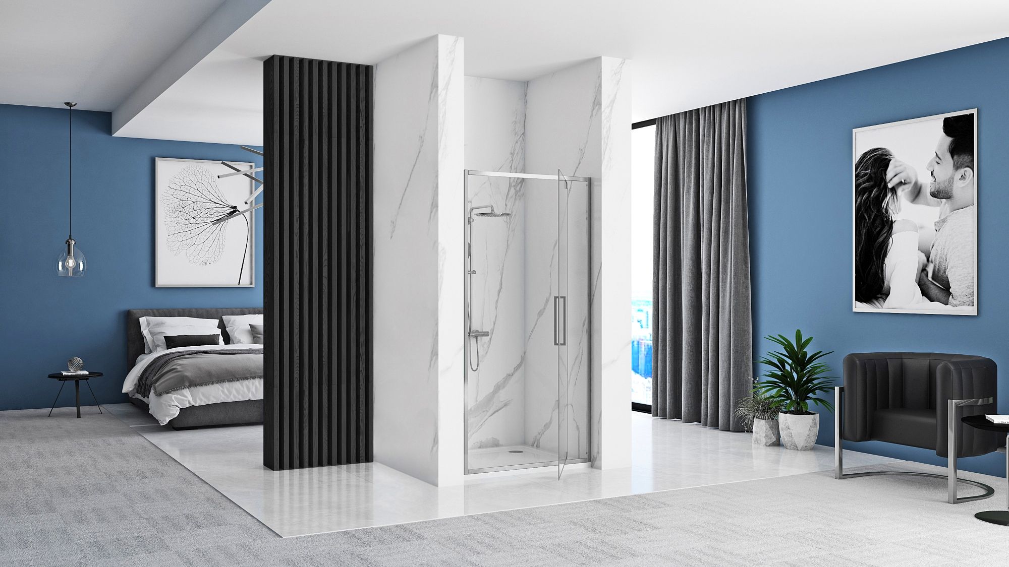 Detail van douchedeur Rea Rapid Swing Chroom