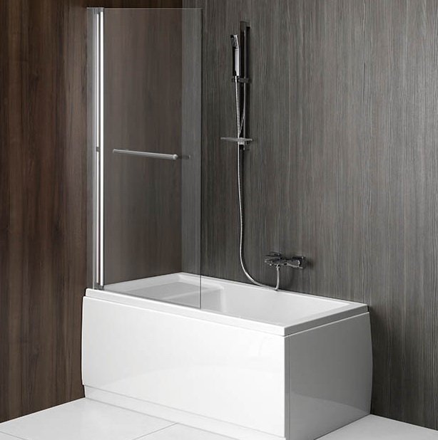 Polysan Rioni Folding Bath Screen (w) 710mm Silver Helder Glas afbeelding 1