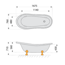 Retro vrijstaand bad op pootjes 167,5×76×71 cm met poten in mat chroom en badkleur wit
