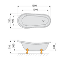 Retro vrijstaand bad op pootjes 158×76×71 cm met poten in wit en badkleur wit