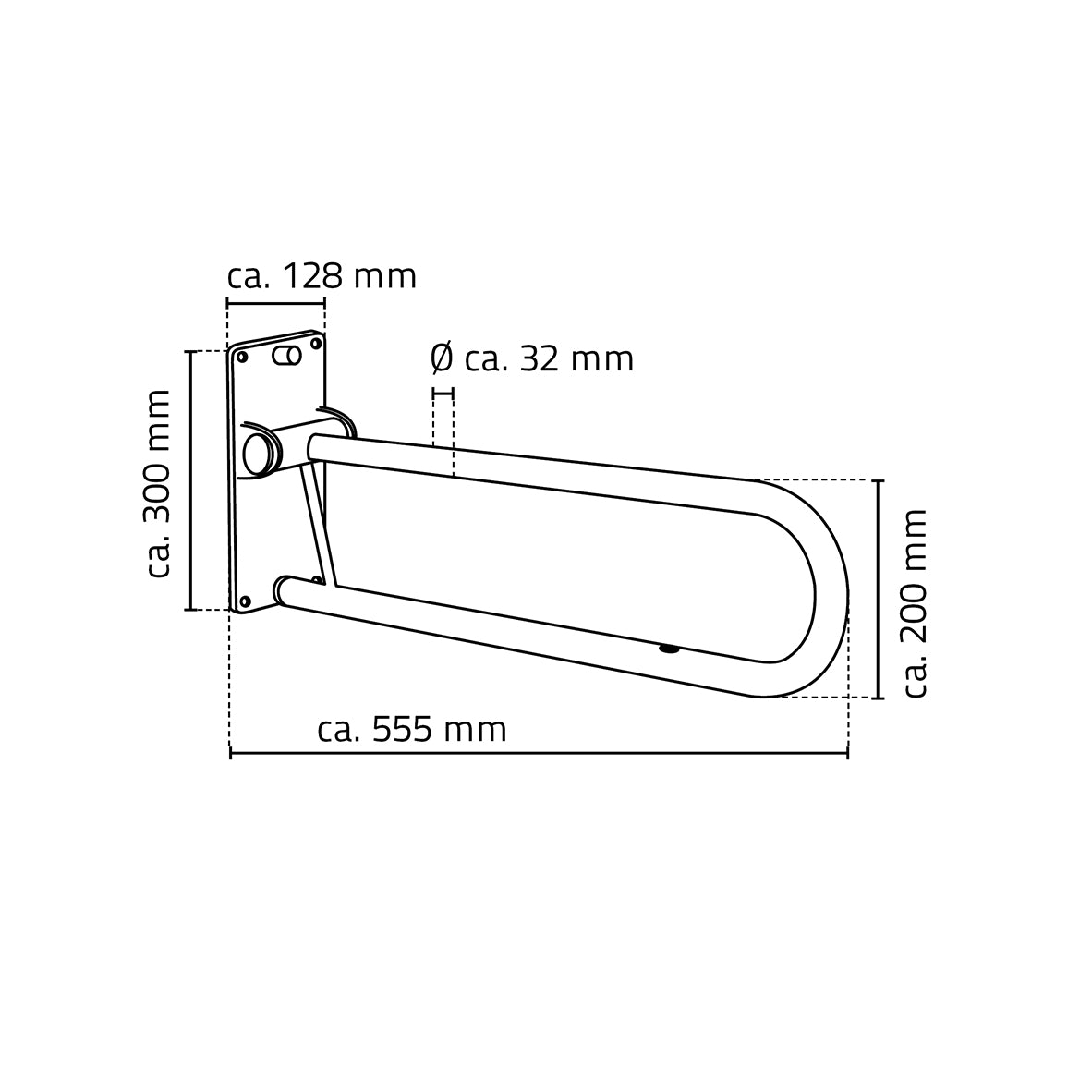 A0130101 Opklapbare Beugel Wit Kort - maattekening