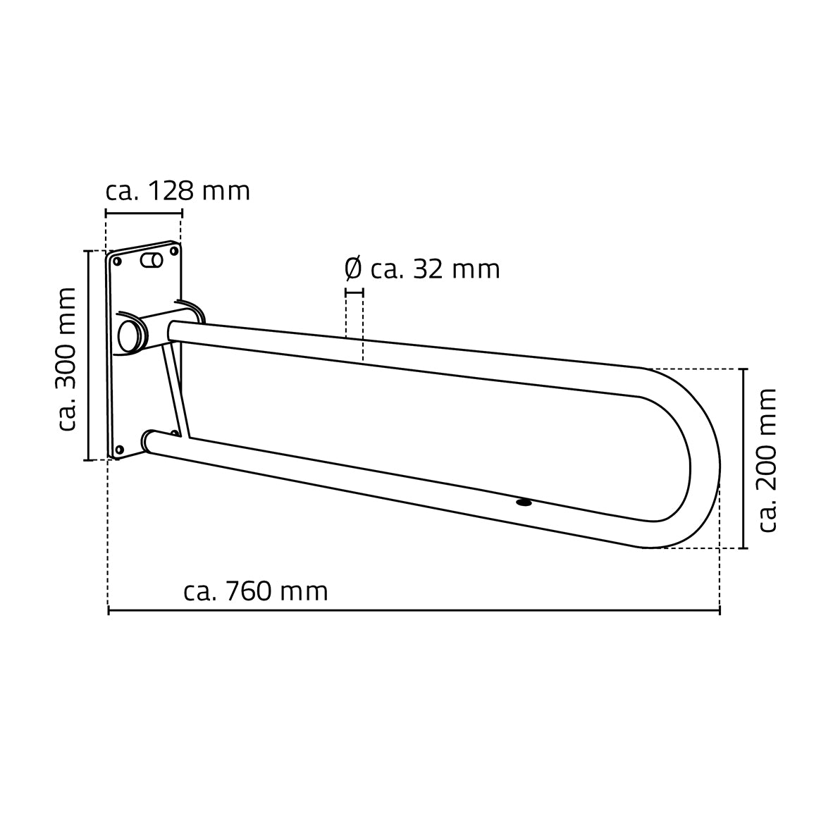 A0130201 Opklapbare Beugel Wit Lang - maattekening