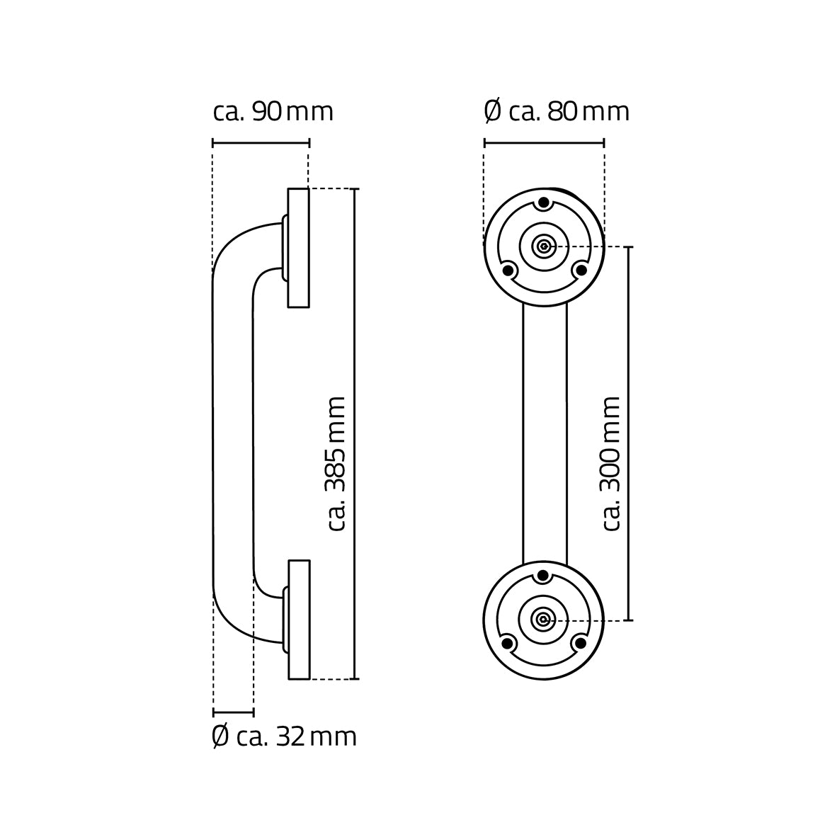 Maattekening Ridder Sam badgreep met antislip 30 cm chroom