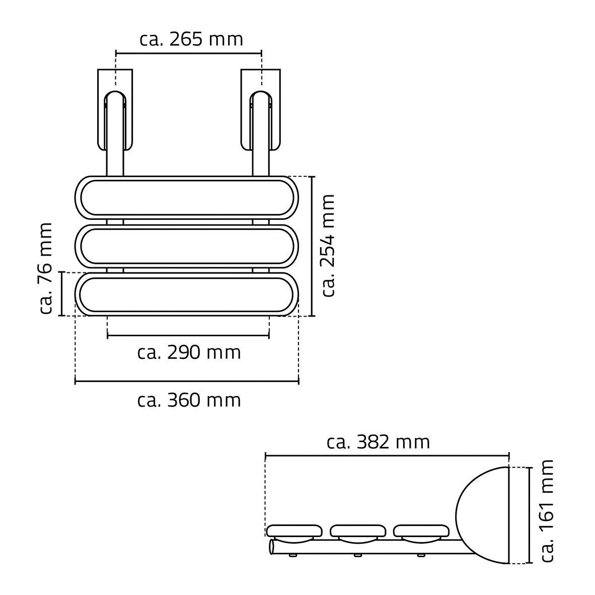 Ridder Pro douchezitje opklapbaar wit - maattekening