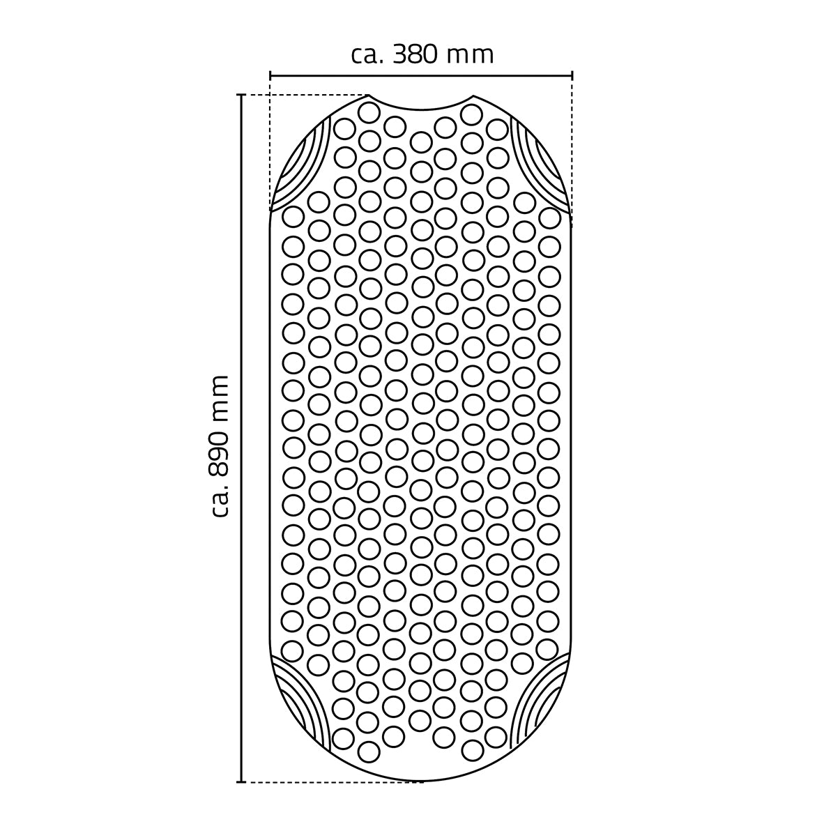 Maattekening Ridder Tecnoplus antislip mat bad 38 x 89 cm wit