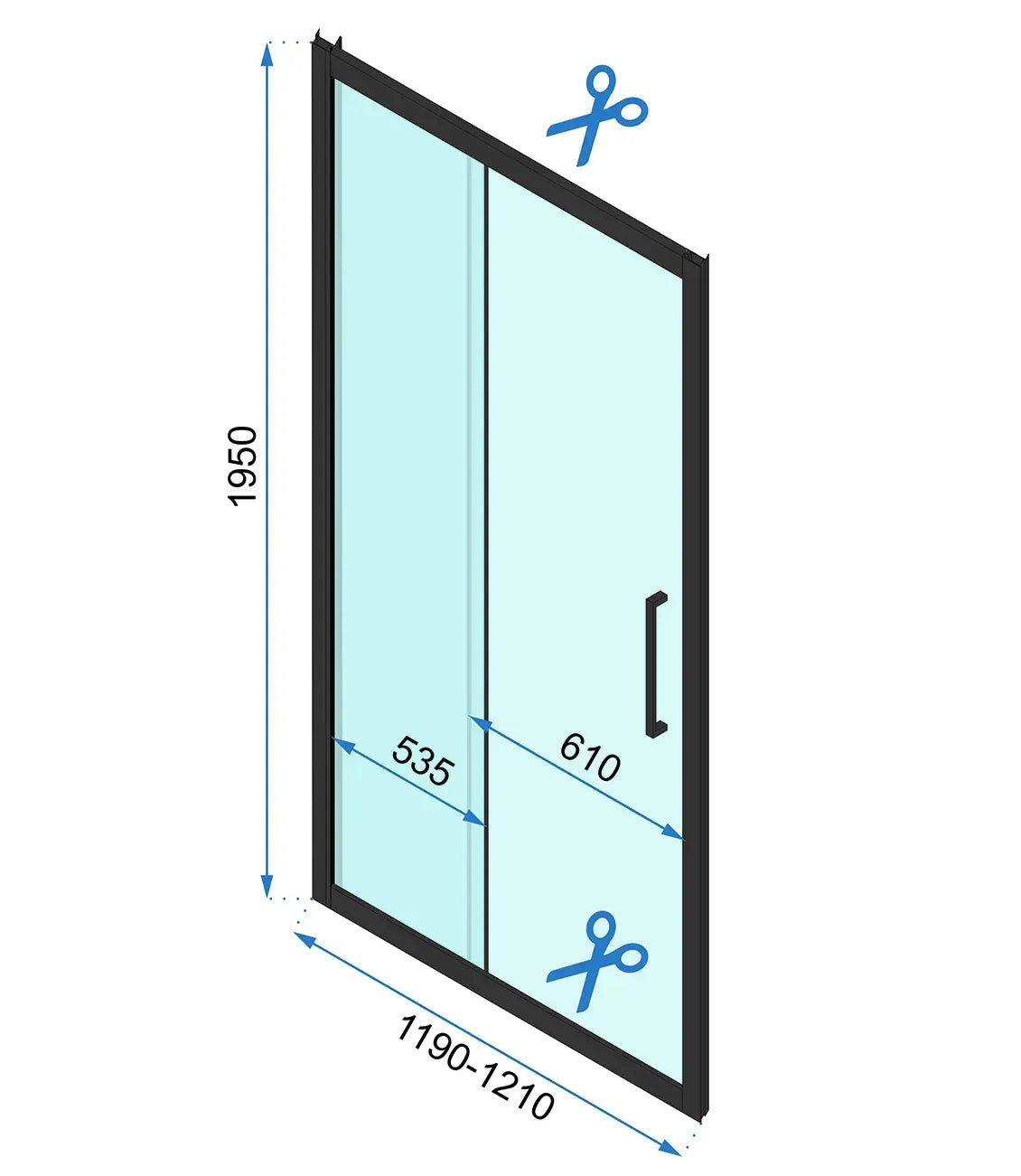 Detail van douchedeur Rea Rapid Slide Geborsteld Messing