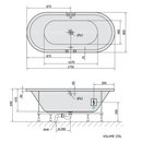 Viva O Whirlpoolbad 175x80 Active Hydro - Maattekening