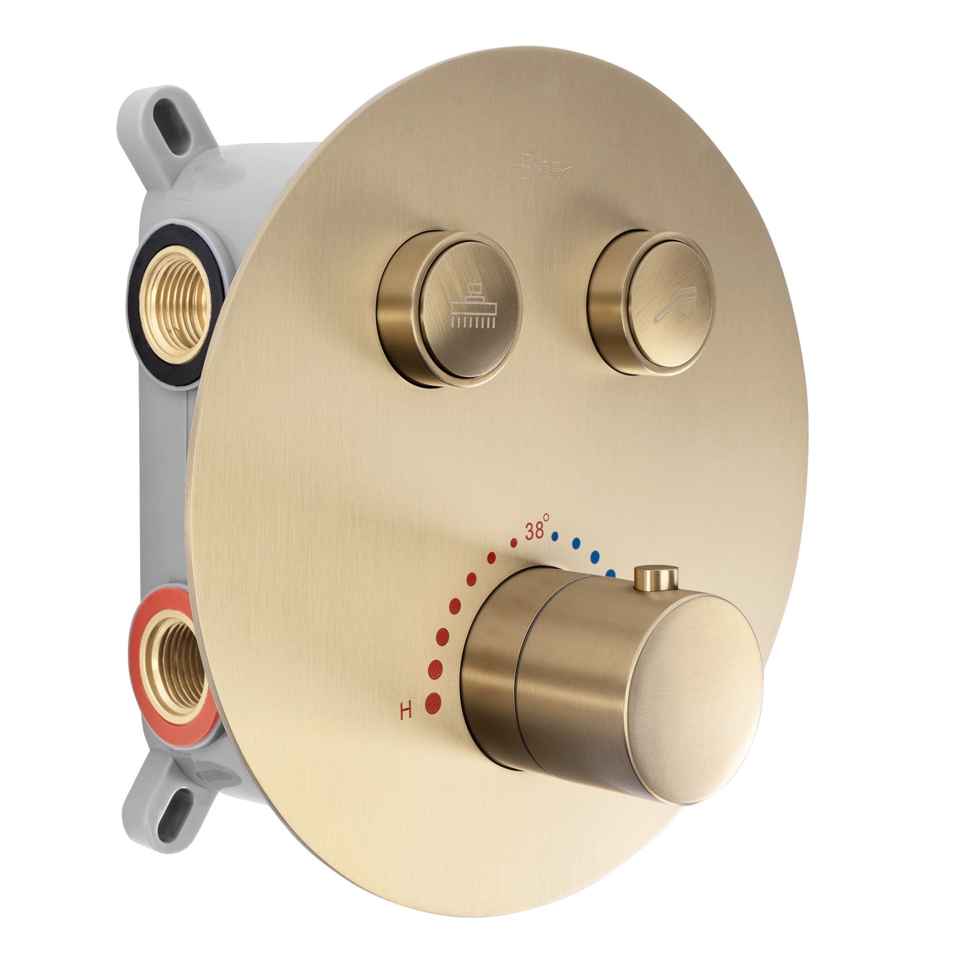 Inbouw Regendoucheset REA Lungo Geborsteld Goud met Thermostaat + Box