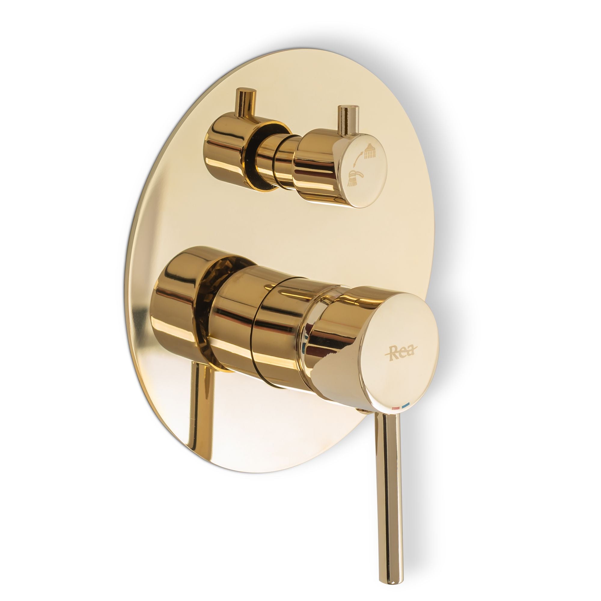 Rea Lungo Box inbouw doucheset Glans Goud detail van hoofddouche en handdouche
