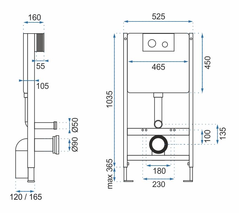 Frame voor inbouw toiletpot met E-knop Satin - View 8