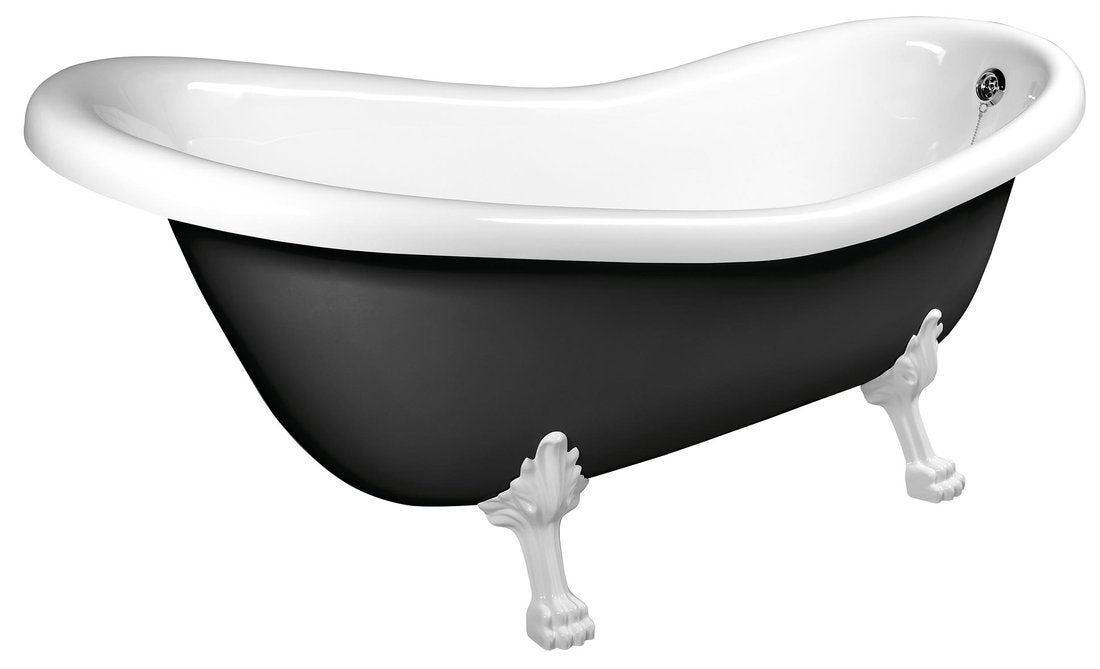 Retro vrijstaand bad op pootjes 147×69,5×67,5 cm met poten in wit en badkleur zwart/wit