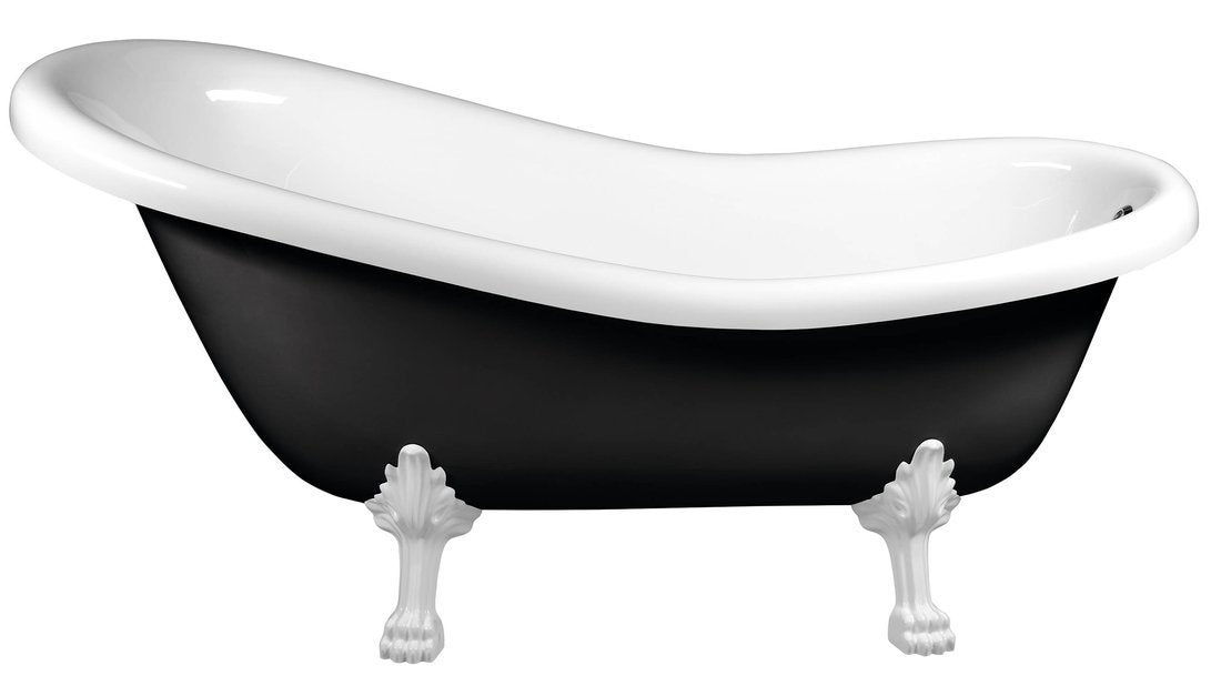 Retro vrijstaand bad op pootjes 167,5×76×71 cm met poten in wit en badkleur zwart/wit