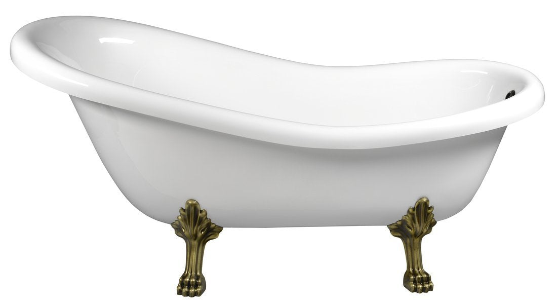 Retro vrijstaand bad op pootjes 147×69,5×67,5 cm met poten in brons en badkleur wit