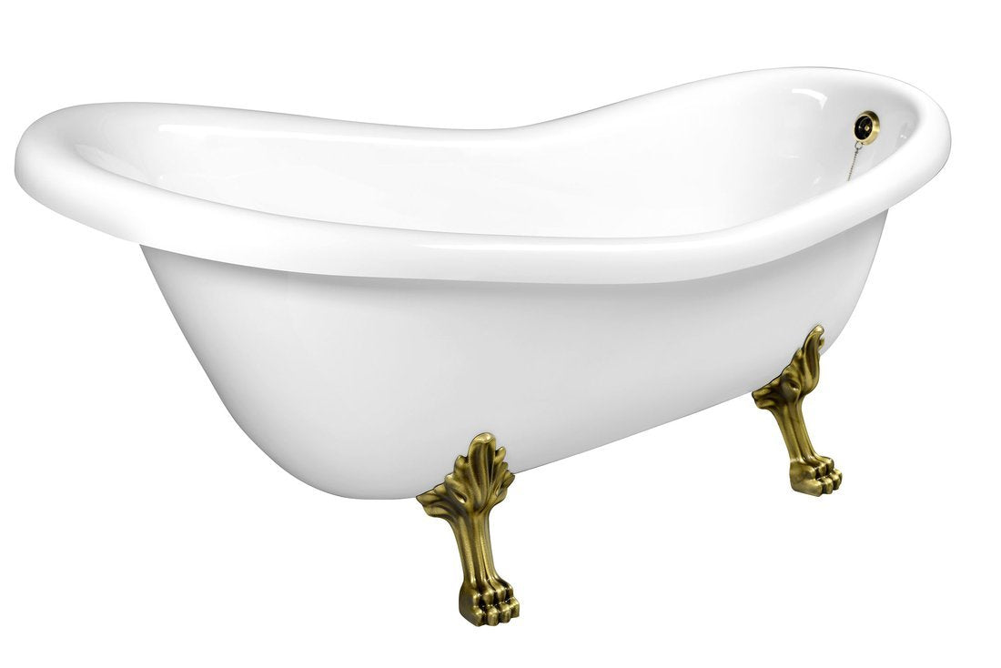 Retro vrijstaand bad op pootjes 147×69,5×67,5 cm met poten in brons en badkleur wit