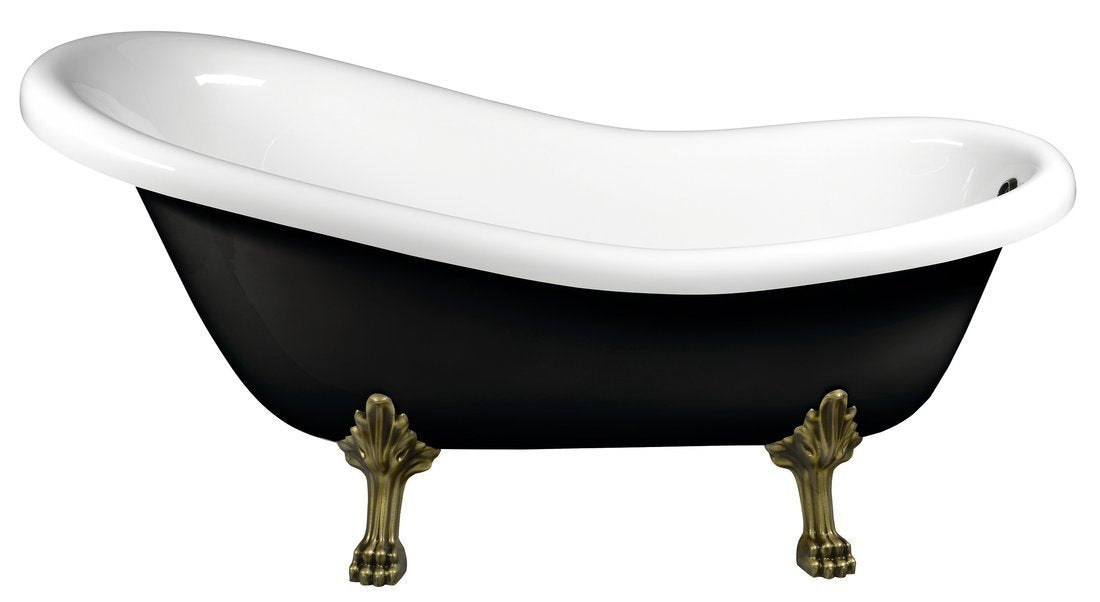 Retro vrijstaand bad op pootjes 167,5×76×71 cm met poten in brons en badkleur zwart/wit