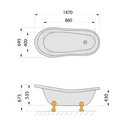 Retro vrijstaand bad op pootjes 147×69,5×67,5 cm met poten in brons en badkleur wit