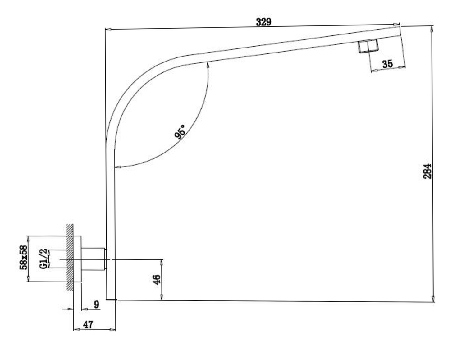 Sapho Hoge vierkante douchearm 330 mm Chroom