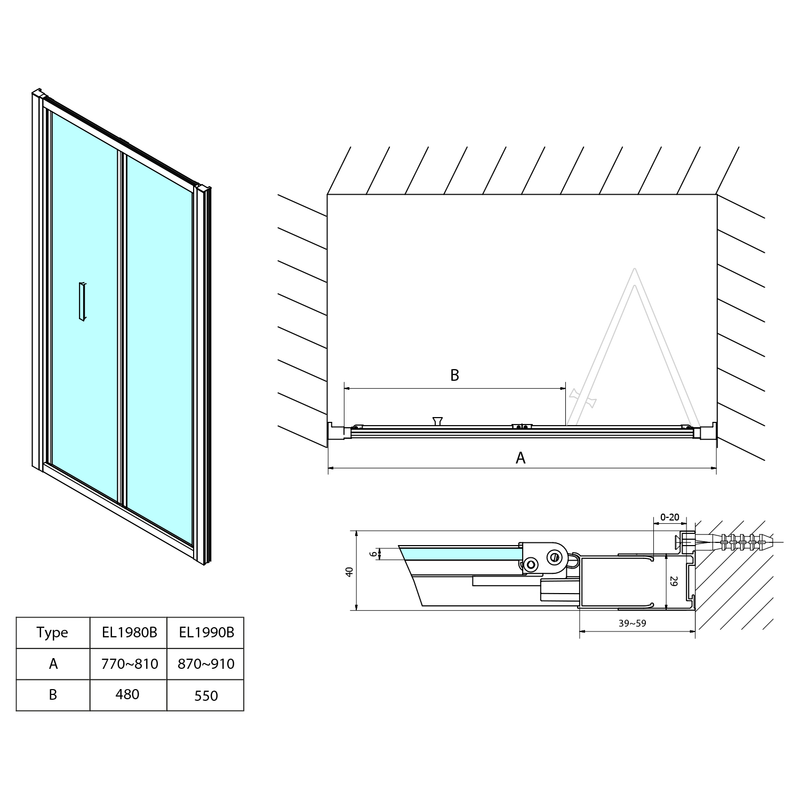 Vouwbare douchedeur Easy Mat Zwart 90 cm