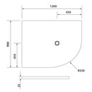 Flexia zaagbare douchebak Cast Marble 120×90 Links Kwartrond Wit