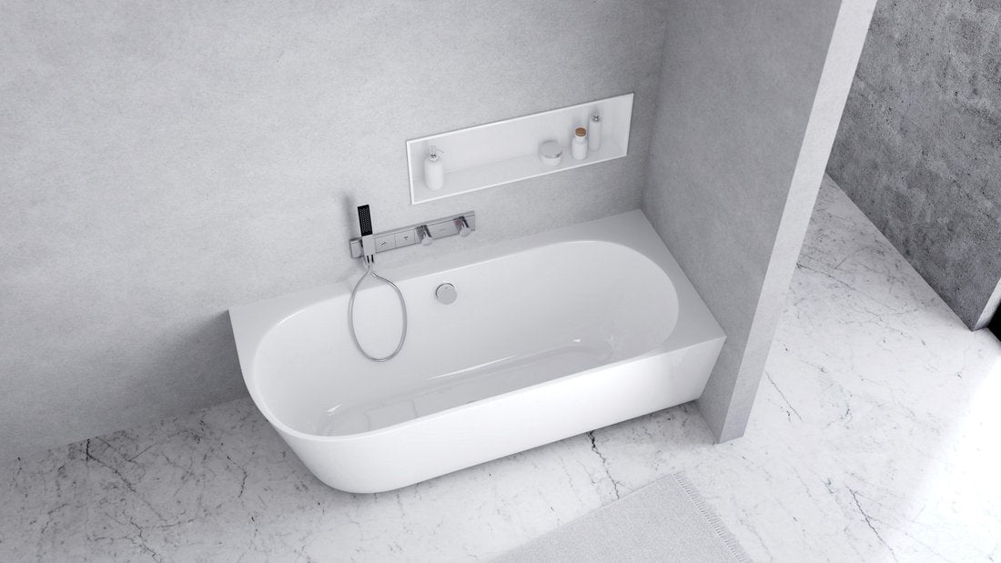Sussi Vrijstaand Hoekbad 150x70x49,5cm Cast Marble Rechts Wit