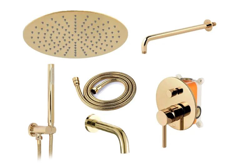 Rea Lungo inbouw doucheset Glans Goud detail van hoofddouche en handdouche