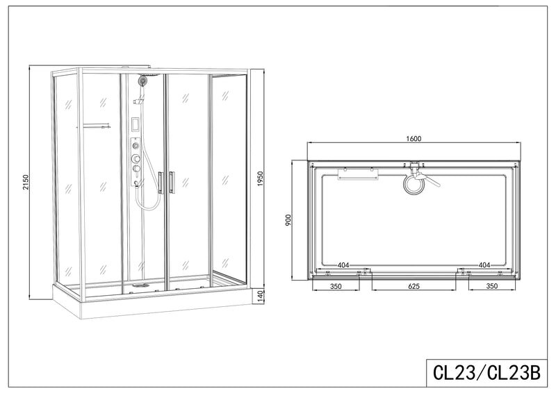 Gesloten Douchecabine Kitvrij NEW York 160x90x215