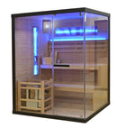 Sauna LUXOR 2 – voor 3 personen, met 6 kW Harvia-oven en veiligheidsglasfront