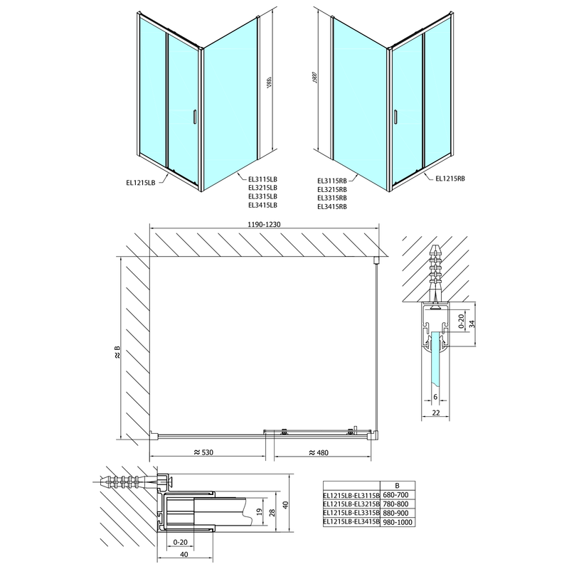 Douche Schuifdeur Easy Mat Zwart 120x190 cm