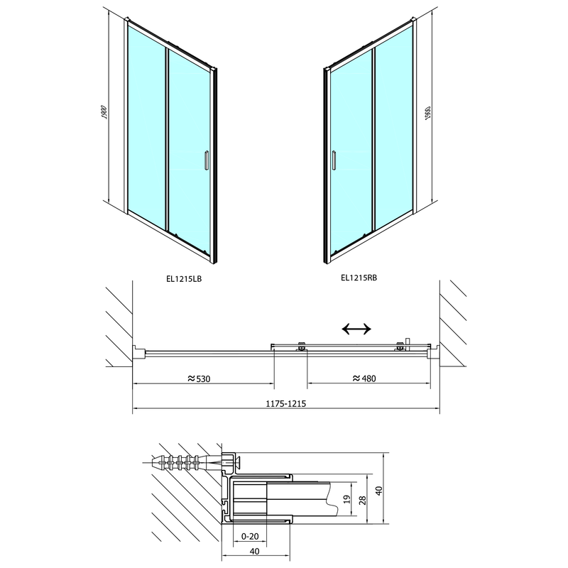 Douche Schuifdeur Easy Mat Zwart 120x190 cm