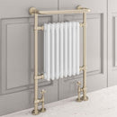 Isbourne Retro Handdoekradiator 94 x 60 cm Geborsteld Messing / Wit Hoogglans